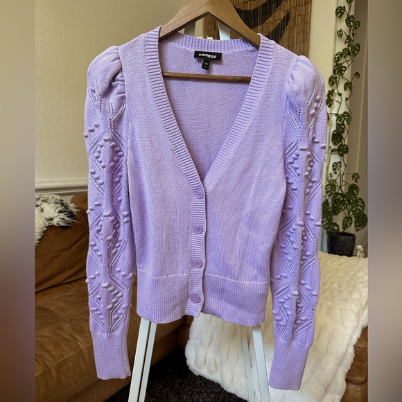 FINAL SALE Express | Button Down Sweater Cardigan Lavender Purple - Picture 1 of 4